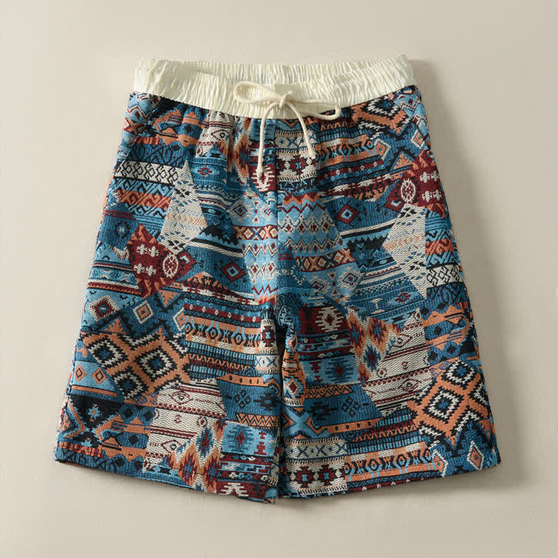 Nimara Ritual Summer Casual Boho Drawstring Geometric Men's Shorts With Pockets