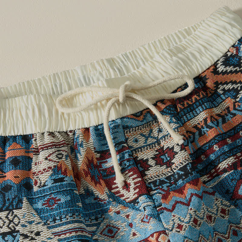 Nimara Ritual Summer Casual Boho Drawstring Geometric Men's Shorts With Pockets