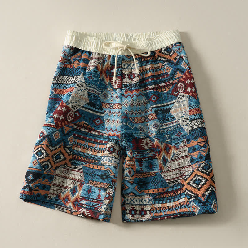 Nimara Ritual Summer Casual Boho Drawstring Geometric Men's Shorts With Pockets