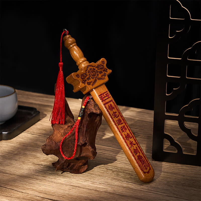 Nimara Ritual Peach Wood Dragon Yin Yang Ritual Protection Sword Hanging Decor