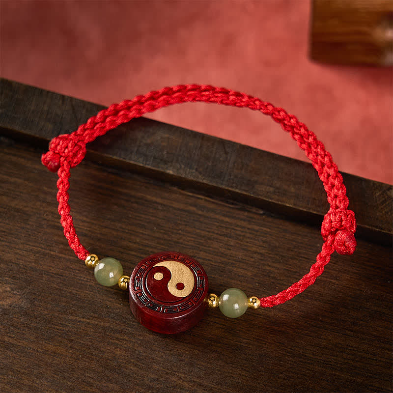 Nimara Ritual Purple Sandalwood Jade YinYang Balance Red String Bracelet