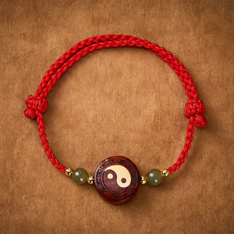 Nimara Ritual Purple Sandalwood Jade YinYang Balance Red String Bracelet