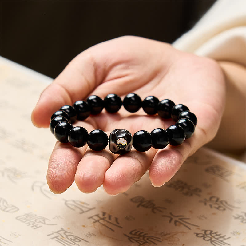 Nimara Ritual Tibetan Agate Yin Yang Wealth Round Bead Bracelet