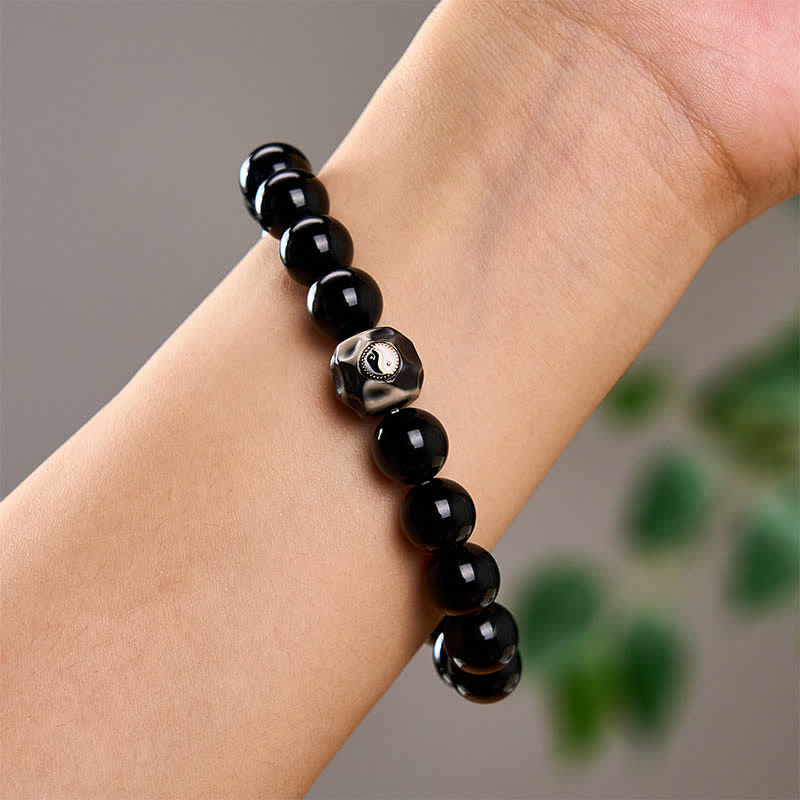 Nimara Ritual Tibetan Agate Yin Yang Wealth Round Bead Bracelet