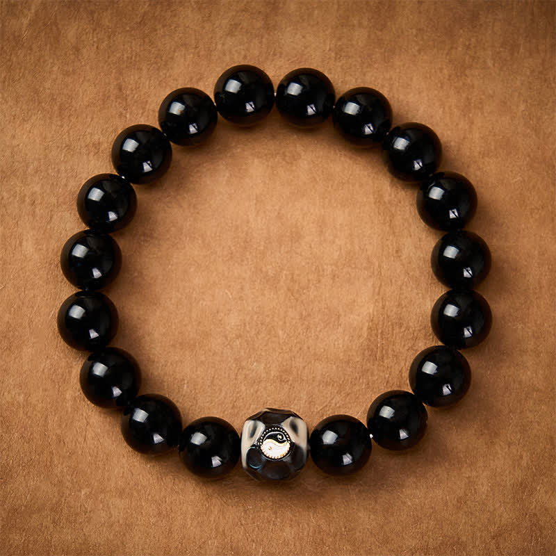 Nimara Ritual Tibetan Agate Yin Yang Wealth Round Bead Bracelet