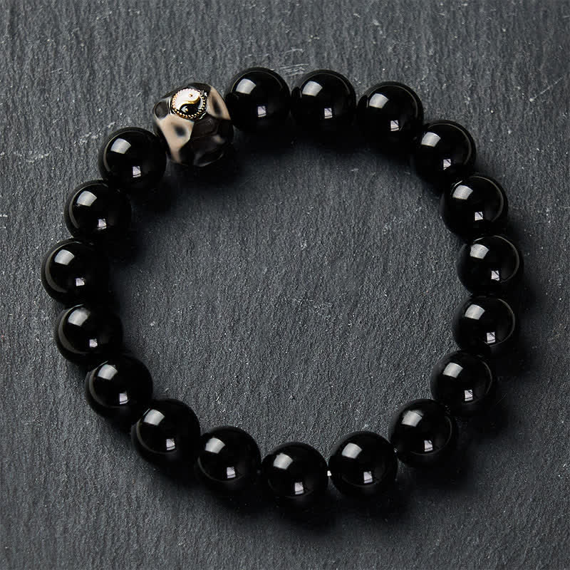 Nimara Ritual Tibetan Agate Yin Yang Wealth Round Bead Bracelet