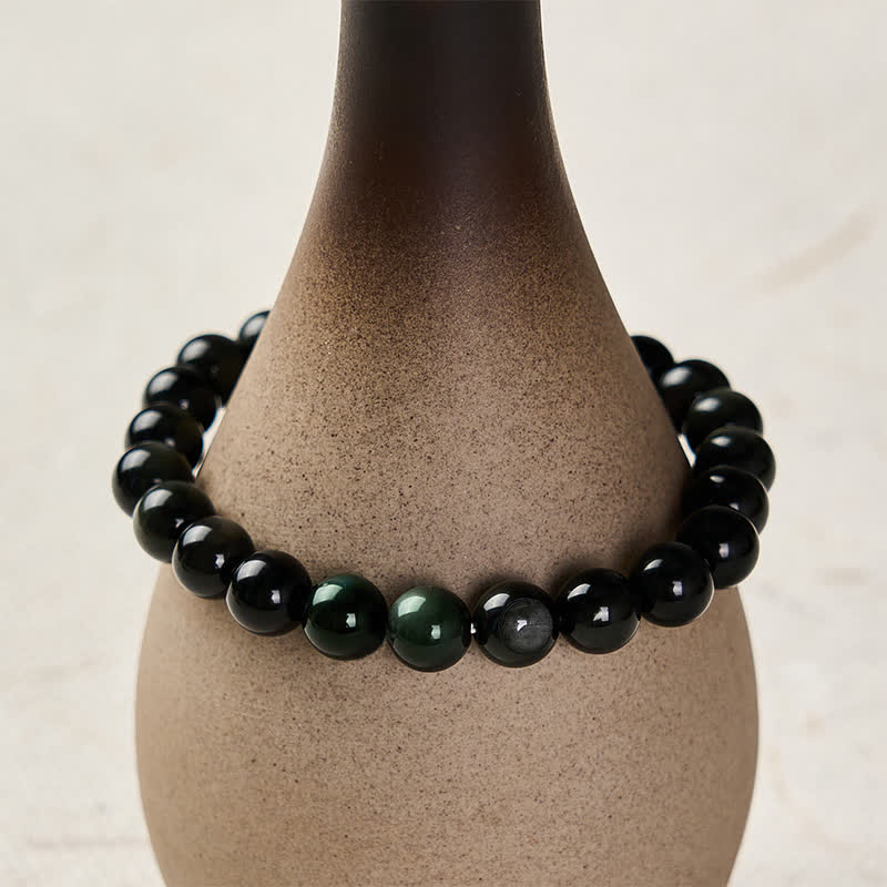 Nimara Ritual Rainbow Obsidian Yin Yang Balance Round Bead Bracelet