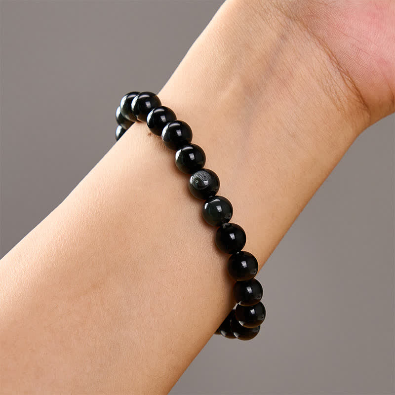 Nimara Ritual Rainbow Obsidian Yin Yang Balance Round Bead Bracelet