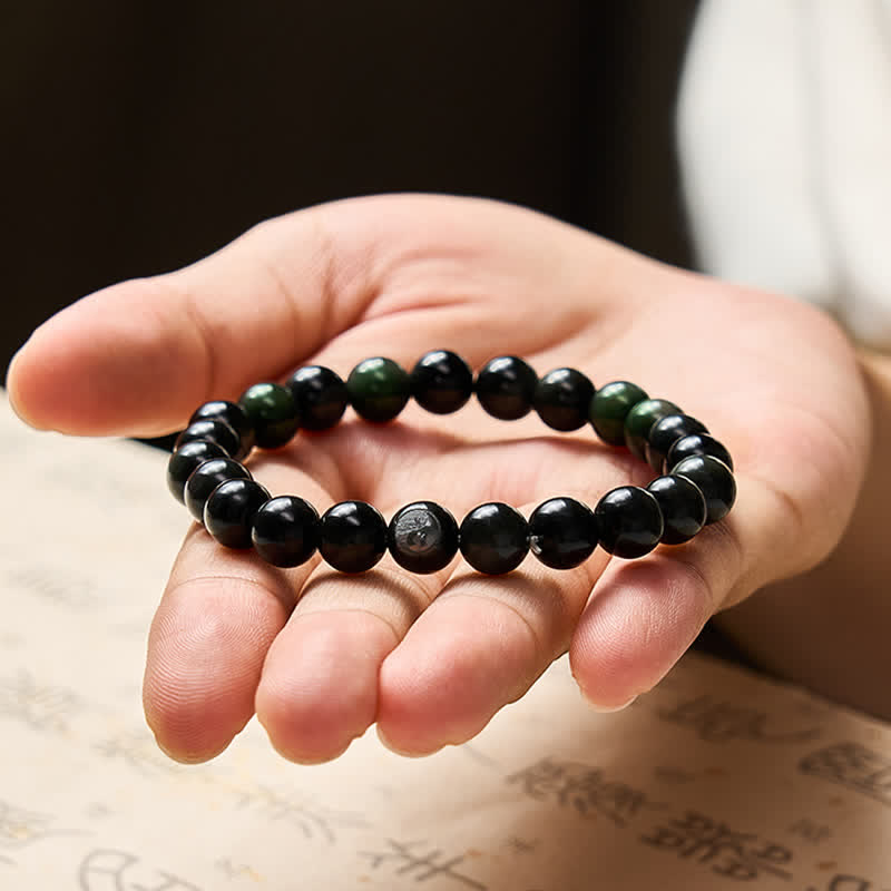 Nimara Ritual Rainbow Obsidian Yin Yang Balance Round Bead Bracelet