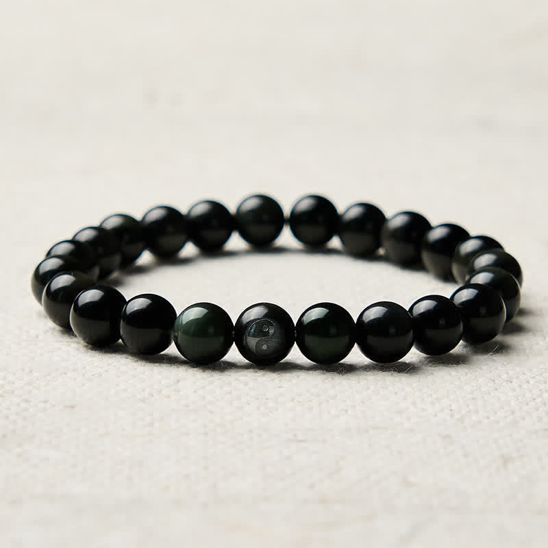 Nimara Ritual Rainbow Obsidian Yin Yang Balance Round Bead Bracelet