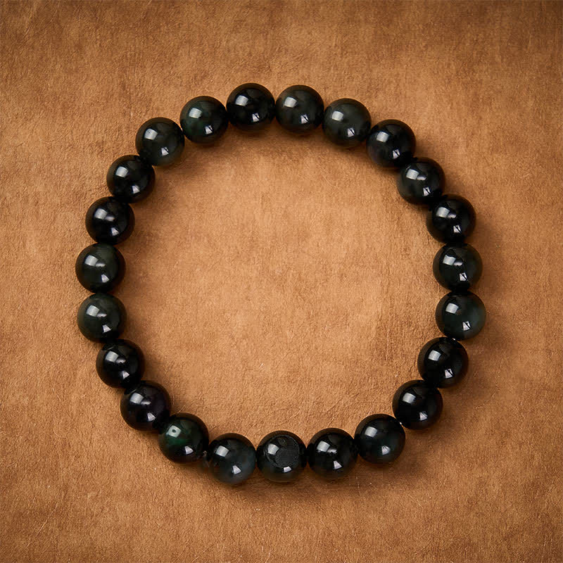 Nimara Ritual Rainbow Obsidian Yin Yang Balance Round Bead Bracelet