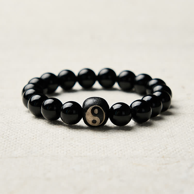 Nimara Ritual Tibetan Black Obsidian Black Onyx Yin Yang Bead Protection Bracelet