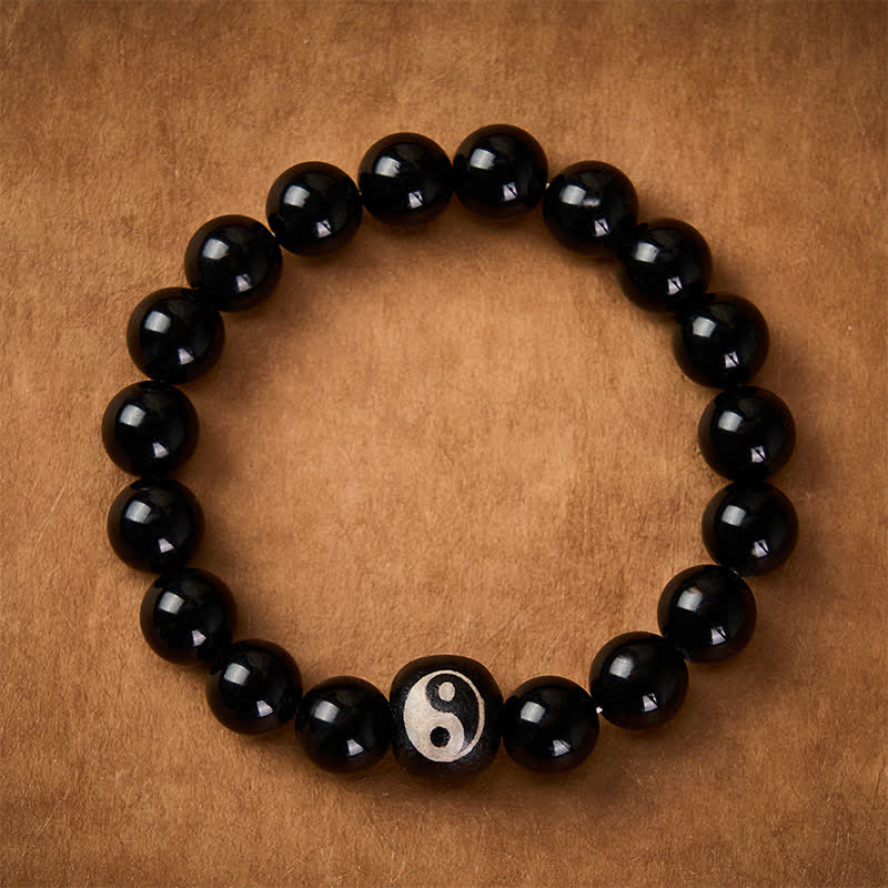 Nimara Ritual Tibetan Black Obsidian Black Onyx Yin Yang Bead Protection Bracelet