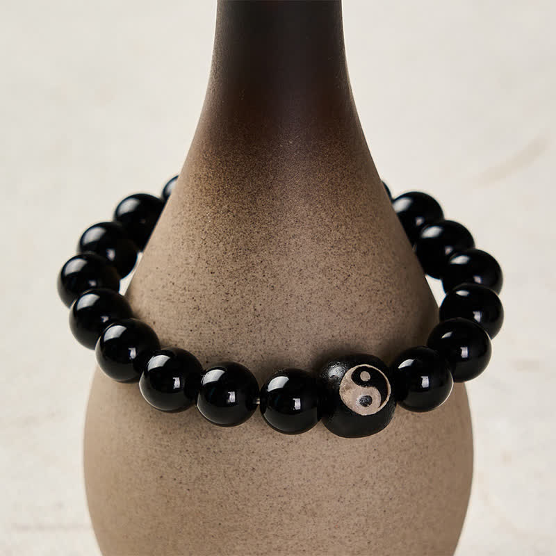 Nimara Ritual Tibetan Black Obsidian Black Onyx Yin Yang Bead Protection Bracelet