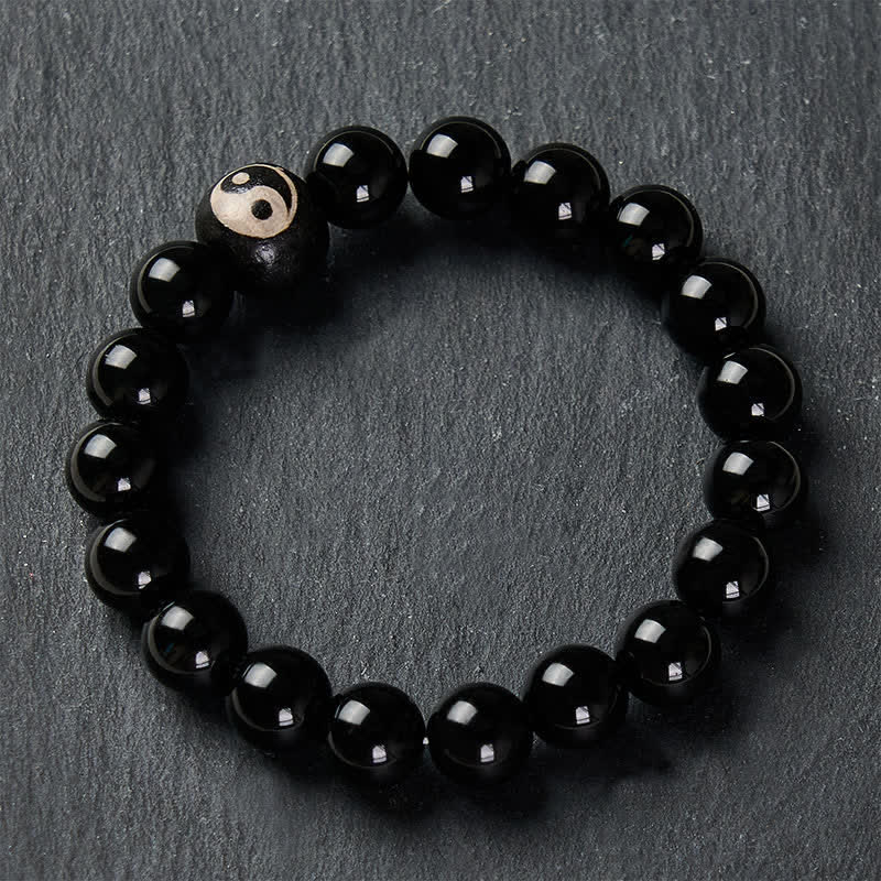Nimara Ritual Tibetan Black Obsidian Black Onyx Yin Yang Bead Protection Bracelet