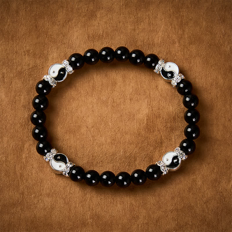 Nimara Ritual Black Obsidian Yin Yang Balance Round Charm Bracelet