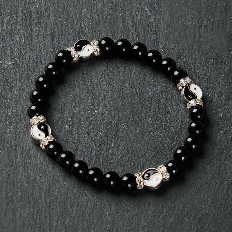 Nimara Ritual Black Obsidian Yin Yang Balance Round Charm Bracelet