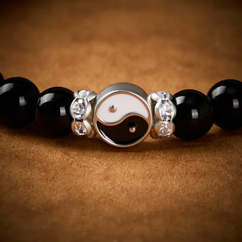 Nimara Ritual Black Obsidian Yin Yang Balance Round Charm Bracelet
