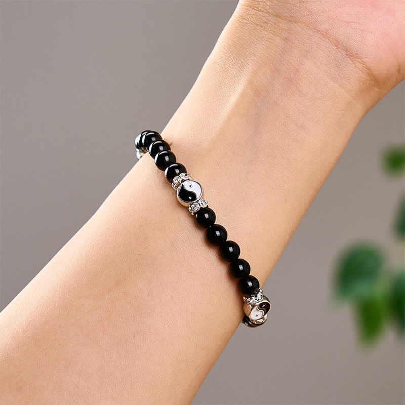 Nimara Ritual Black Obsidian Yin Yang Balance Round Charm Bracelet