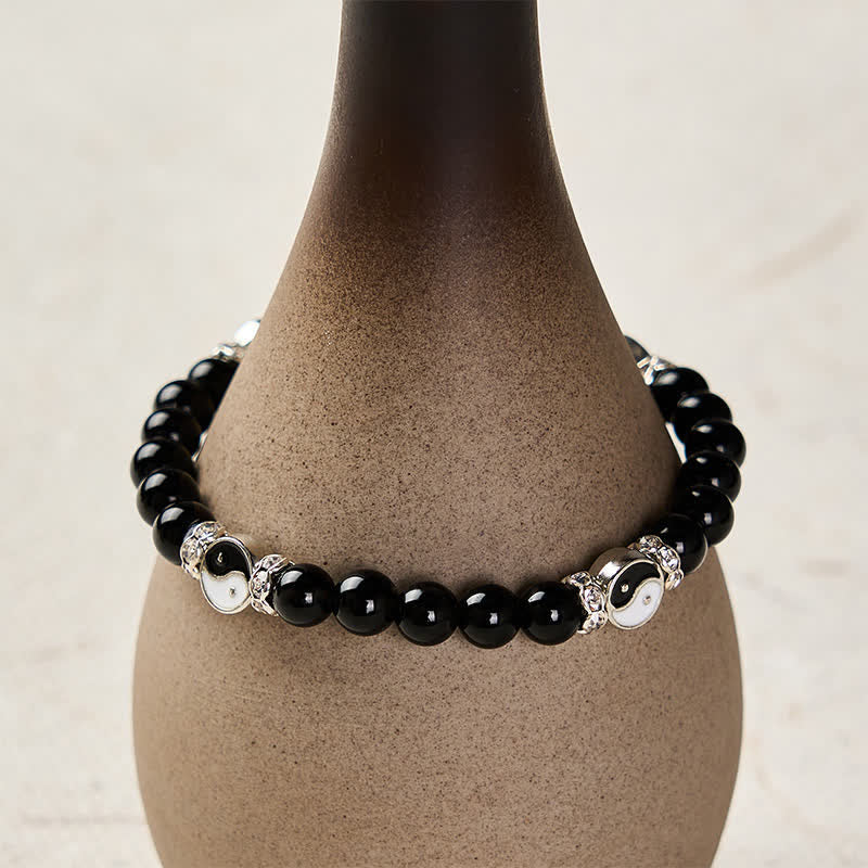 Nimara Ritual Black Obsidian Yin Yang Balance Round Charm Bracelet