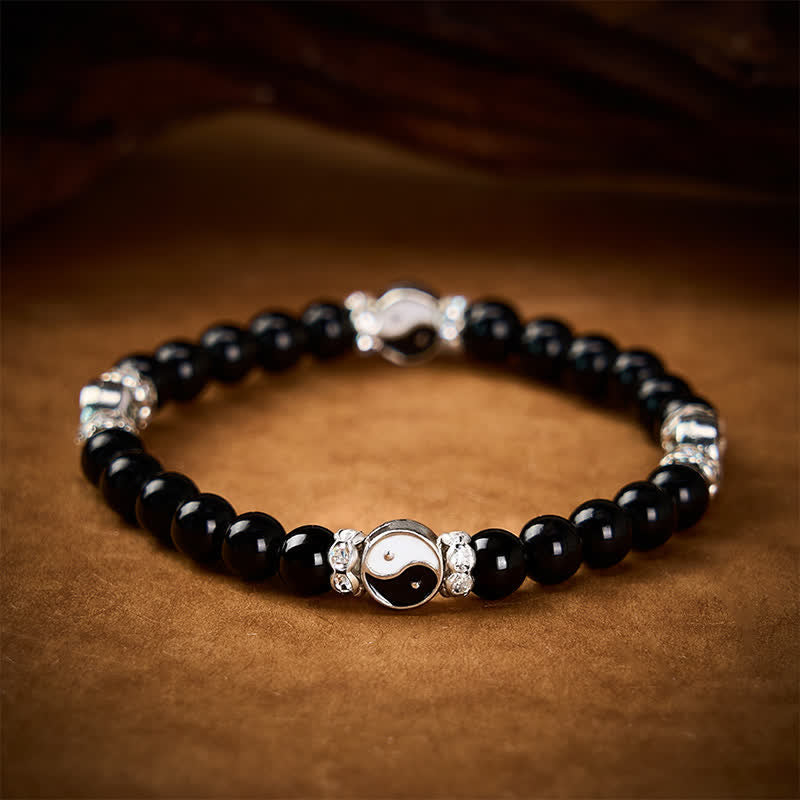 Nimara Ritual Black Obsidian Yin Yang Balance Round Charm Bracelet