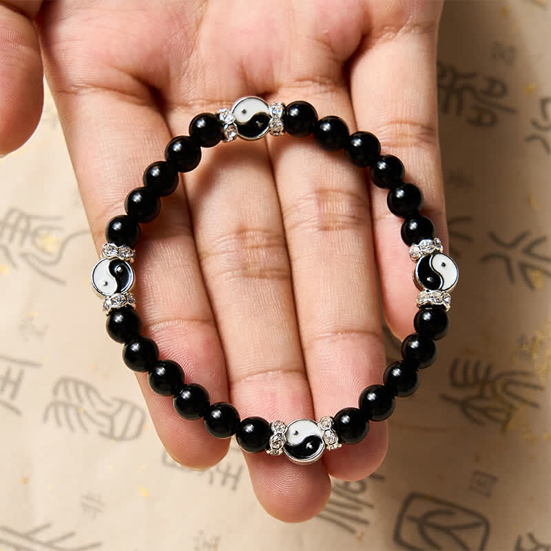 Nimara Ritual Black Obsidian Yin Yang Balance Round Charm Bracelet