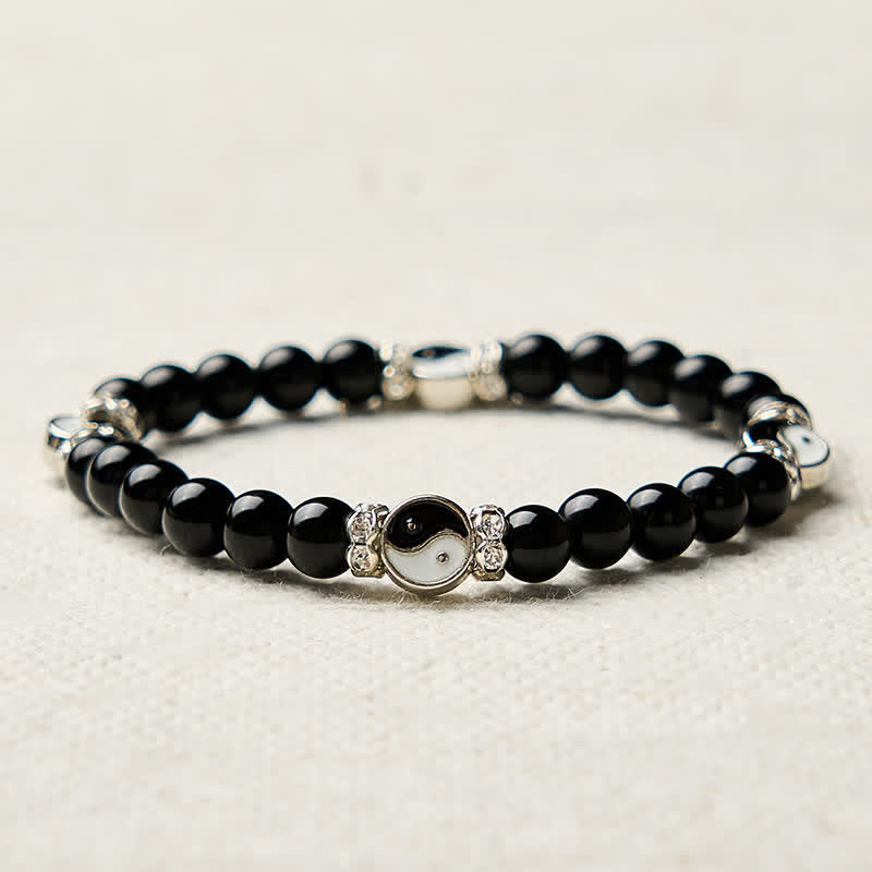 Nimara Ritual Black Obsidian Yin Yang Balance Round Charm Bracelet