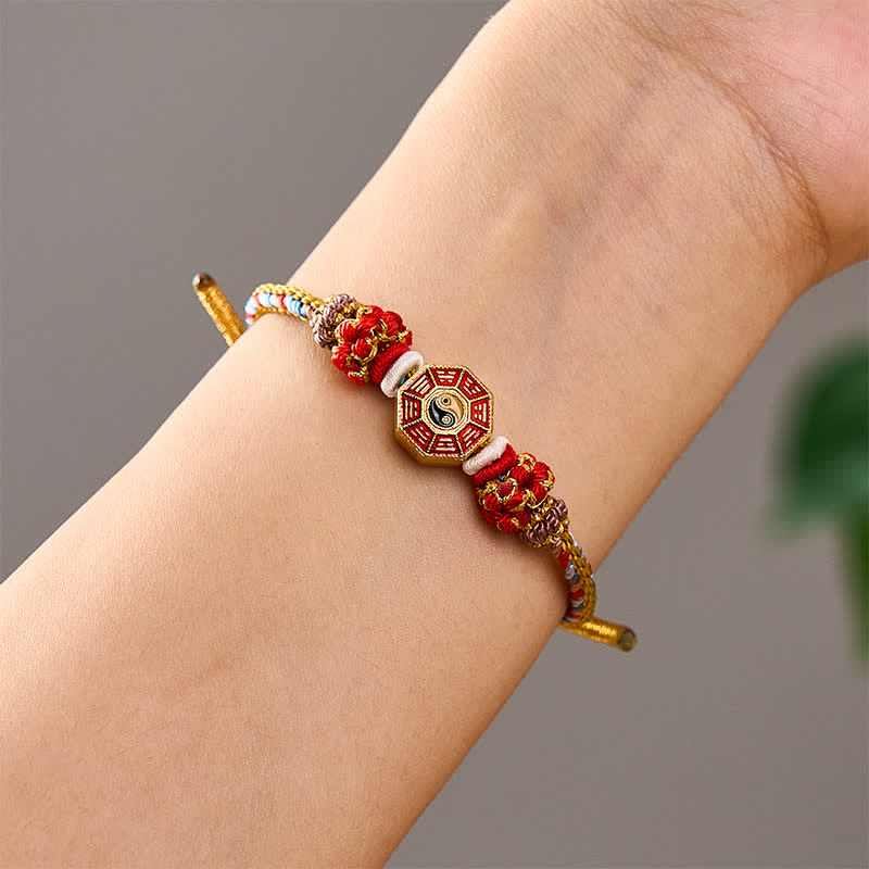 Nimara Ritual Protection Colorful String Bagua Chinese Coin Hand-Woven Tibetan Braided Bracelet