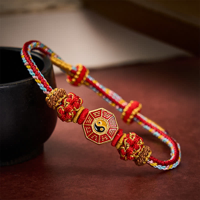 Nimara Ritual Protection Colorful String Bagua Chinese Coin Hand-Woven Tibetan Braided Bracelet