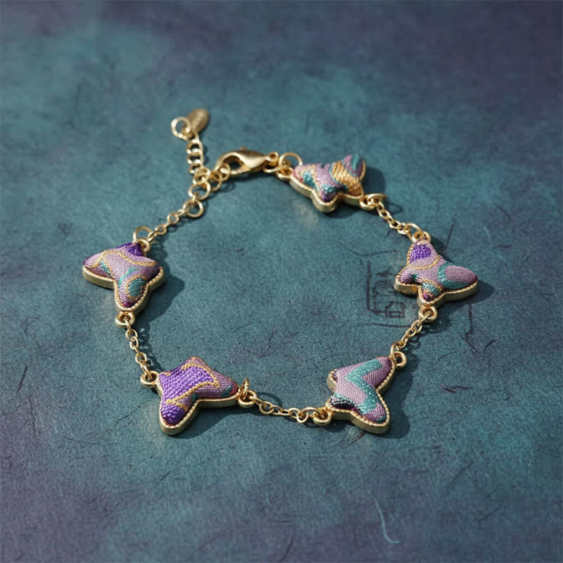 Nimara Ritual Copper Butterfly Love Handcrafted Song Brocade Inlaid Chinese Style Bracelet