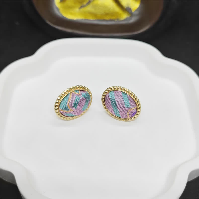 Nimara Ritual Song Brocade Handcrafted Oval Purity Chinese Vintage Earrings
