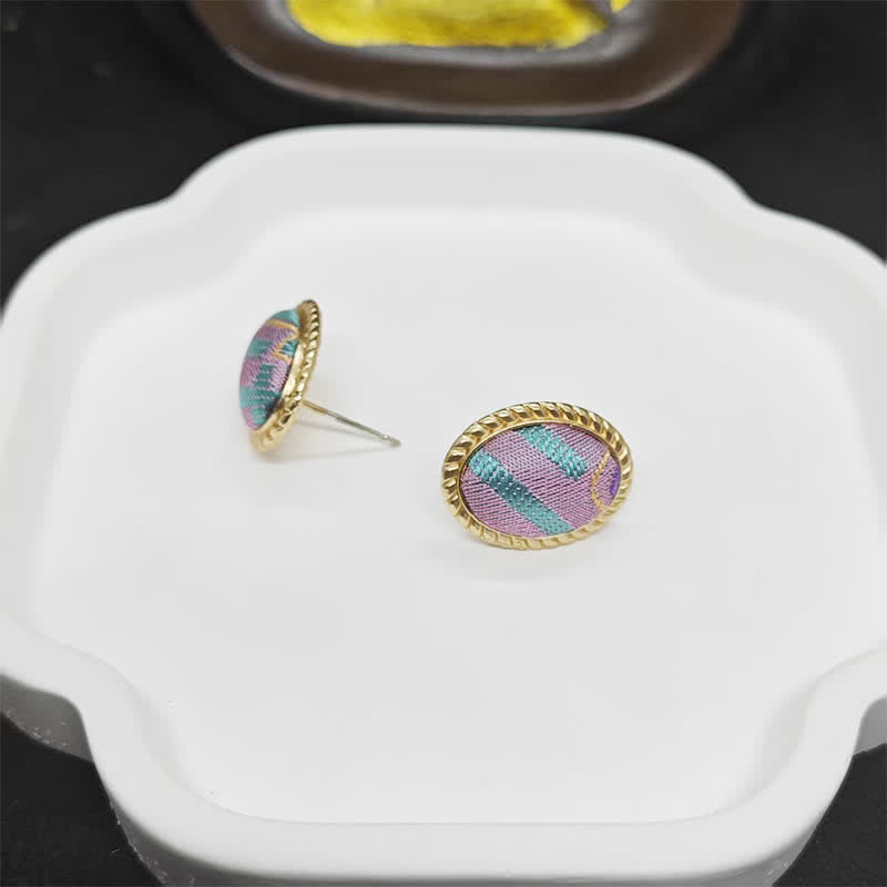 Nimara Ritual Song Brocade Handcrafted Oval Purity Chinese Vintage Earrings