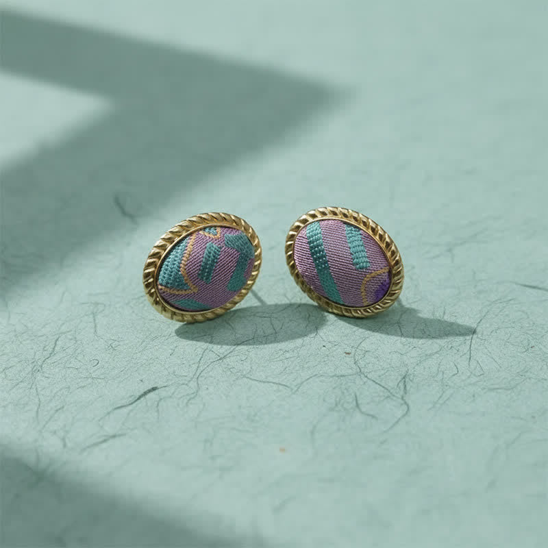 Nimara Ritual Song Brocade Handcrafted Oval Purity Chinese Vintage Earrings