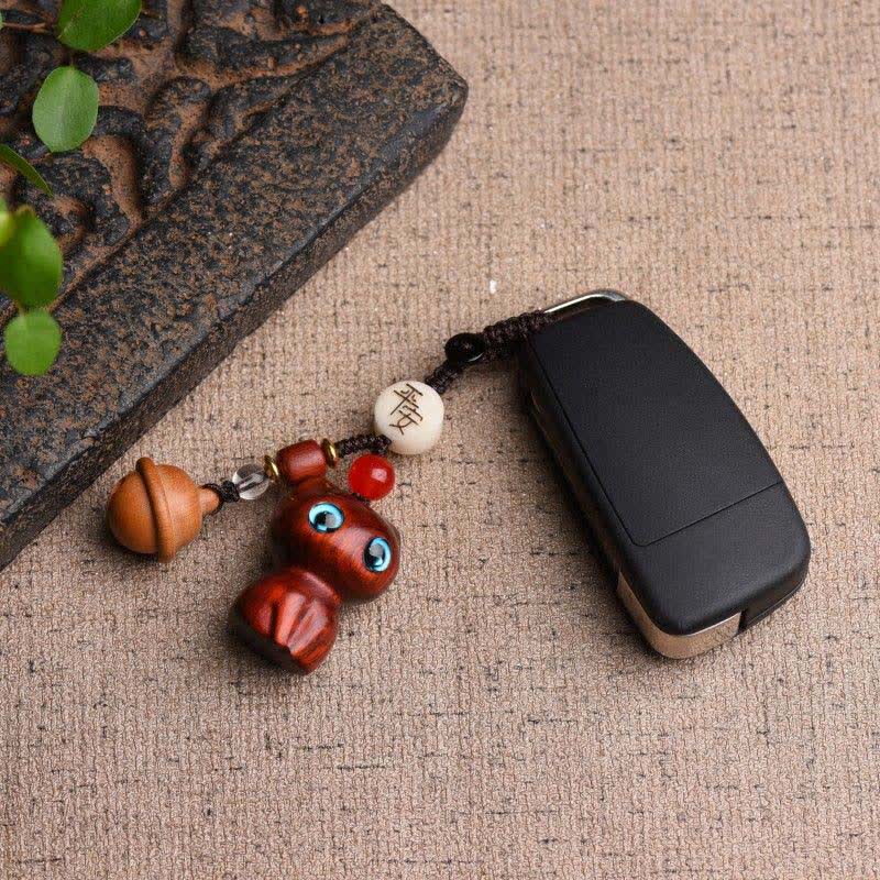 Protection and Fortune Ebony Wood & Red Sandalwood Hand Carved Cat Bell Keychains