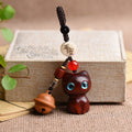 Protection and Fortune Ebony Wood & Red Sandalwood Hand Carved Cat Bell Keychains