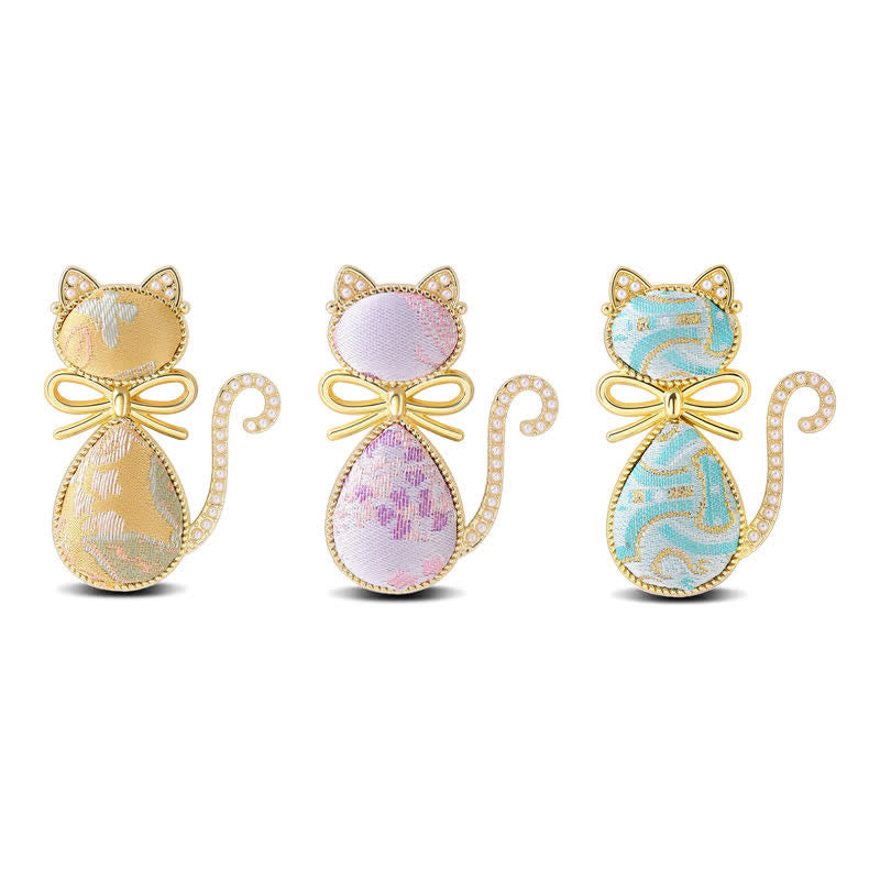 Nimara Ritual Pearl Song Brocade Cat Bow Purity Brooch