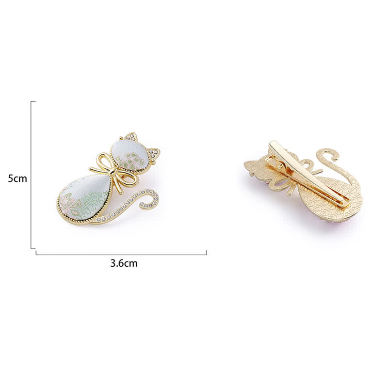 Nimara Ritual Song Brocade Cat Gold Plated Rhinestone Chinese Style Hair Stick