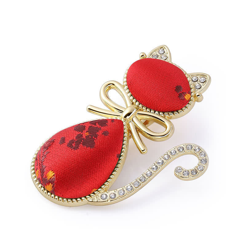 Nimara Ritual Song Brocade Cat Gold Plated Rhinestone Chinese Style Hair Stick