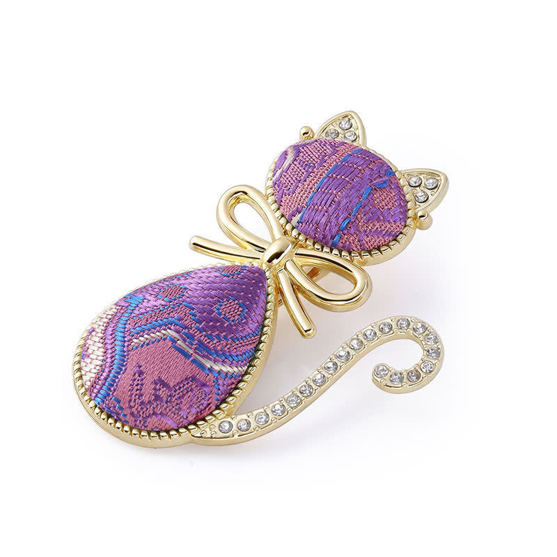 Nimara Ritual Song Brocade Cat Gold Plated Rhinestone Chinese Style Hair Stick