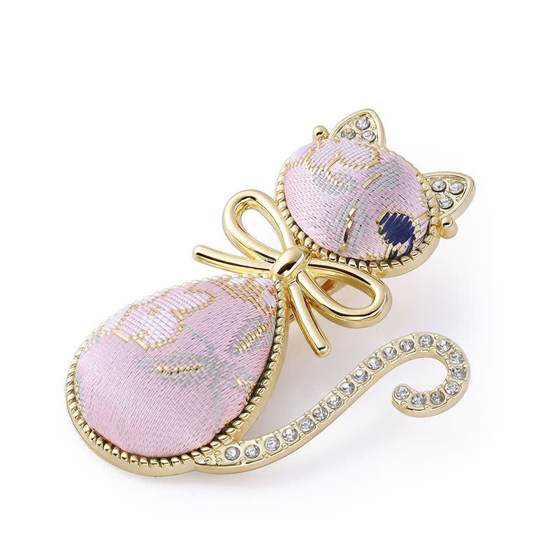 Nimara Ritual Song Brocade Cat Gold Plated Rhinestone Chinese Style Hair Stick