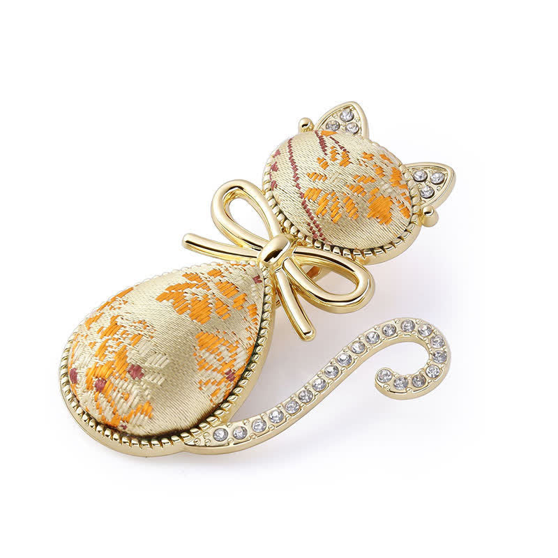 Nimara Ritual Song Brocade Cat Gold Plated Rhinestone Chinese Style Hair Stick