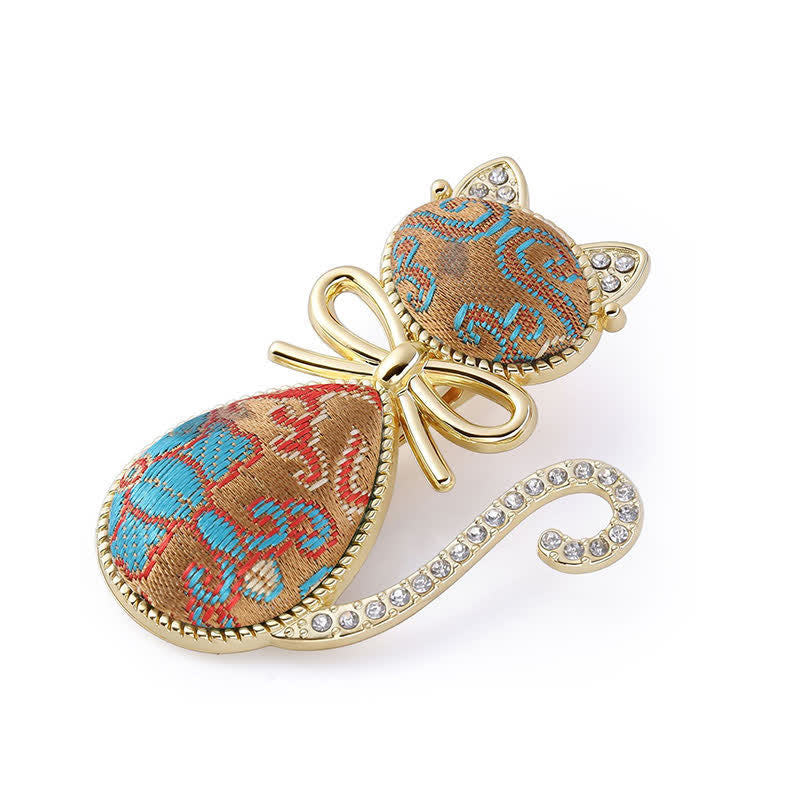 Nimara Ritual Song Brocade Cat Gold Plated Rhinestone Chinese Style Hair Stick