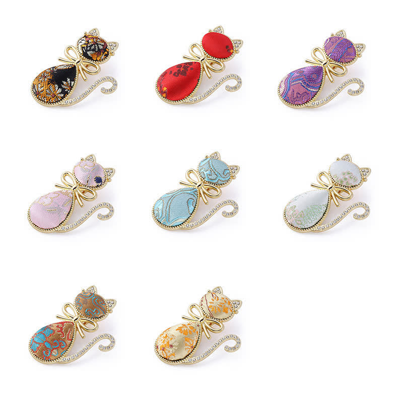 Nimara Ritual Song Brocade Cat Gold Plated Rhinestone Chinese Style Hair Stick