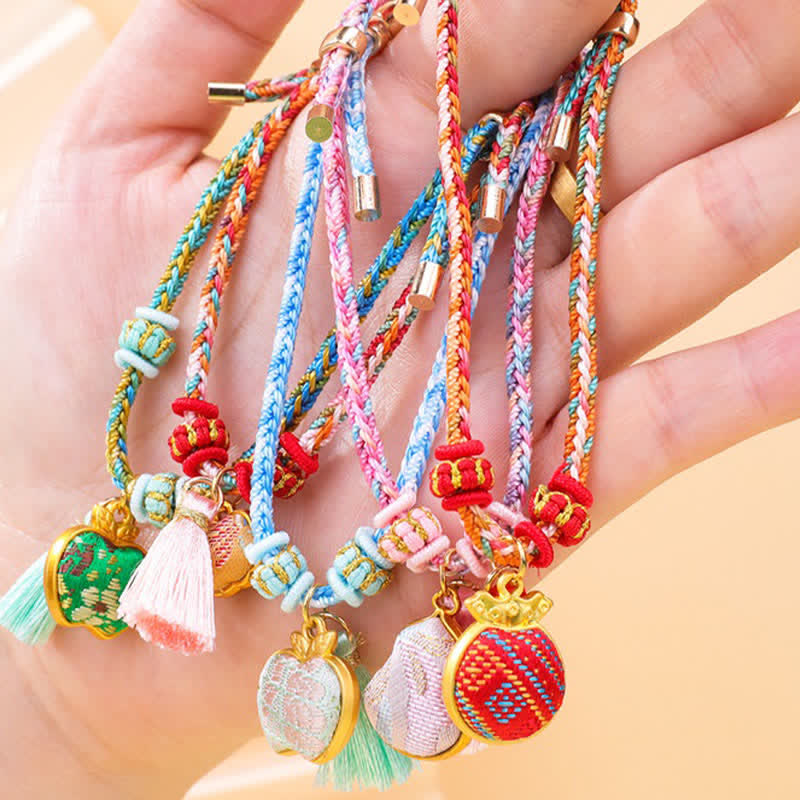 Nimara Ritual Braided Five Color Cord Song Brocade Ruyi Scepter Tassel Luck Bracelet