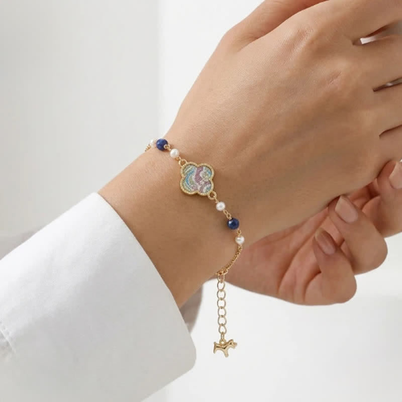 Nimara Ritual Pearl Inlaid Song Brocade Four Leaf Clover Purity Adjustable Copper Bracelet