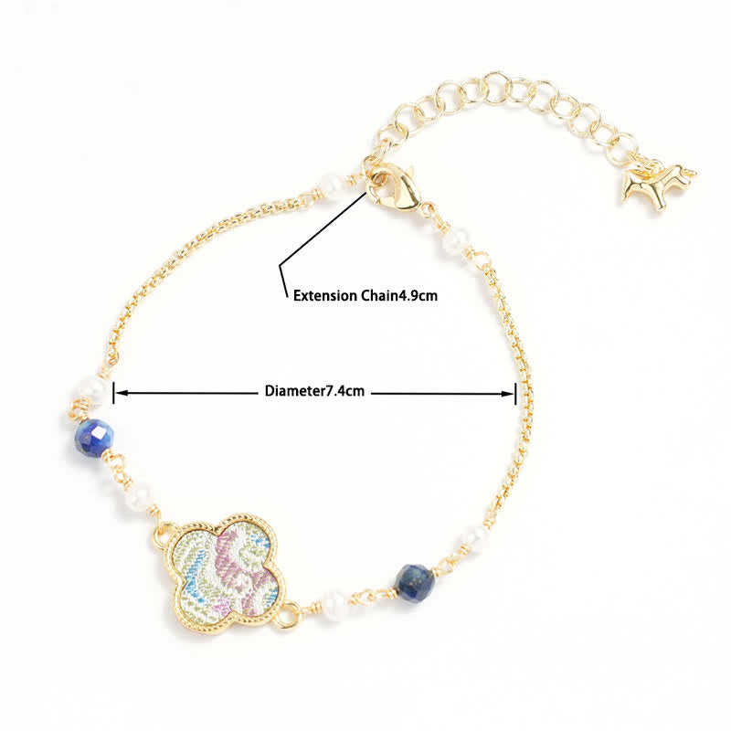 Nimara Ritual Pearl Inlaid Song Brocade Four Leaf Clover Purity Adjustable Copper Bracelet