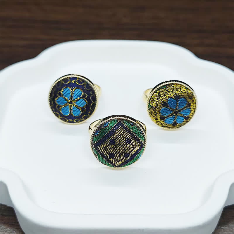 Nimara Ritual Handmade Song Brocade Floral Pattern Blessing Adjustable Round Ring