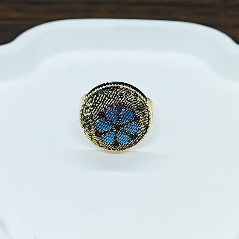 Nimara Ritual Handmade Song Brocade Floral Pattern Blessing Adjustable Round Ring
