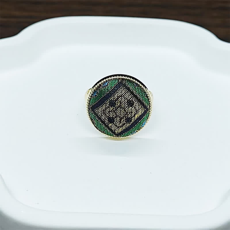 Nimara Ritual Handmade Song Brocade Floral Pattern Blessing Adjustable Round Ring