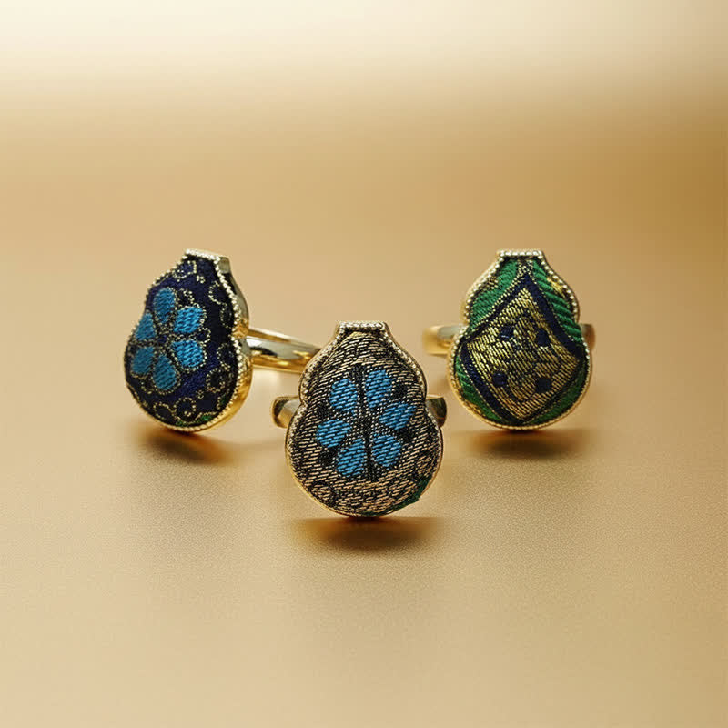 Nimara Ritual Song Brocade Gourd Shaped Blessing Adjustable Vintage Chinese Style Ring